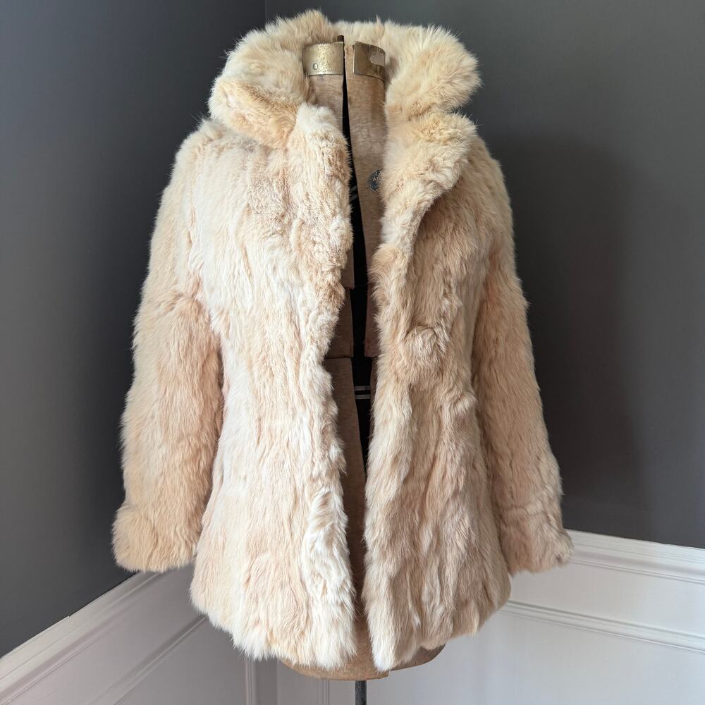 Vintage Rabbit Fur Coat Small Cream Tan Genuine Rabbit Fur Made in Korea